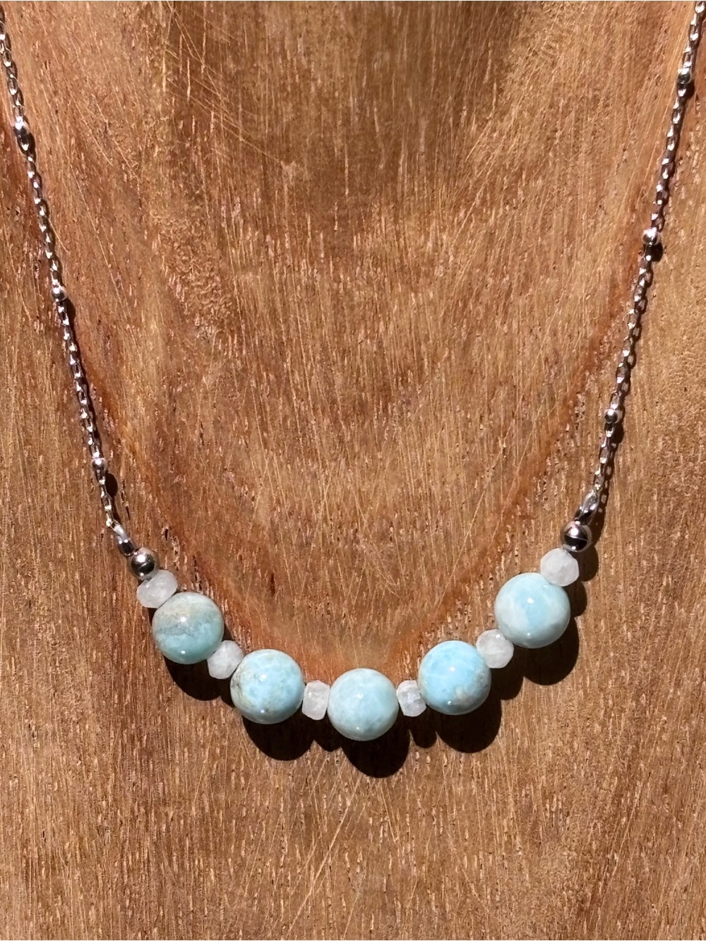 Handmade Larimar and Moonstone Sterling Silver Necklace